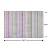 3' X 5' Pearl And Purple Striped Shag Washable Area Rug With UV Protection - HomeRoots - Flyclothing LLC
