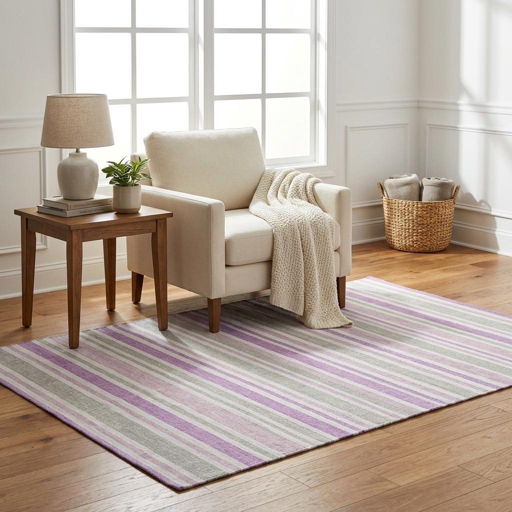 5' X 8' Pearl And Purple Striped Shag Washable Area Rug With UV Protection - HomeRoots - Flyclothing LLC