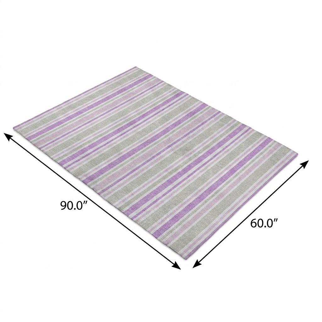 5' X 8' Pearl And Purple Striped Shag Washable Area Rug With UV Protection - HomeRoots - Flyclothing LLC