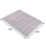 5' X 8' Pearl And Purple Striped Shag Washable Area Rug With UV Protection - HomeRoots - Flyclothing LLC