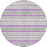 8' Pearl And Purple Striped Shag Washable Round Rug With UV Protection - HomeRoots - Flyclothing LLC