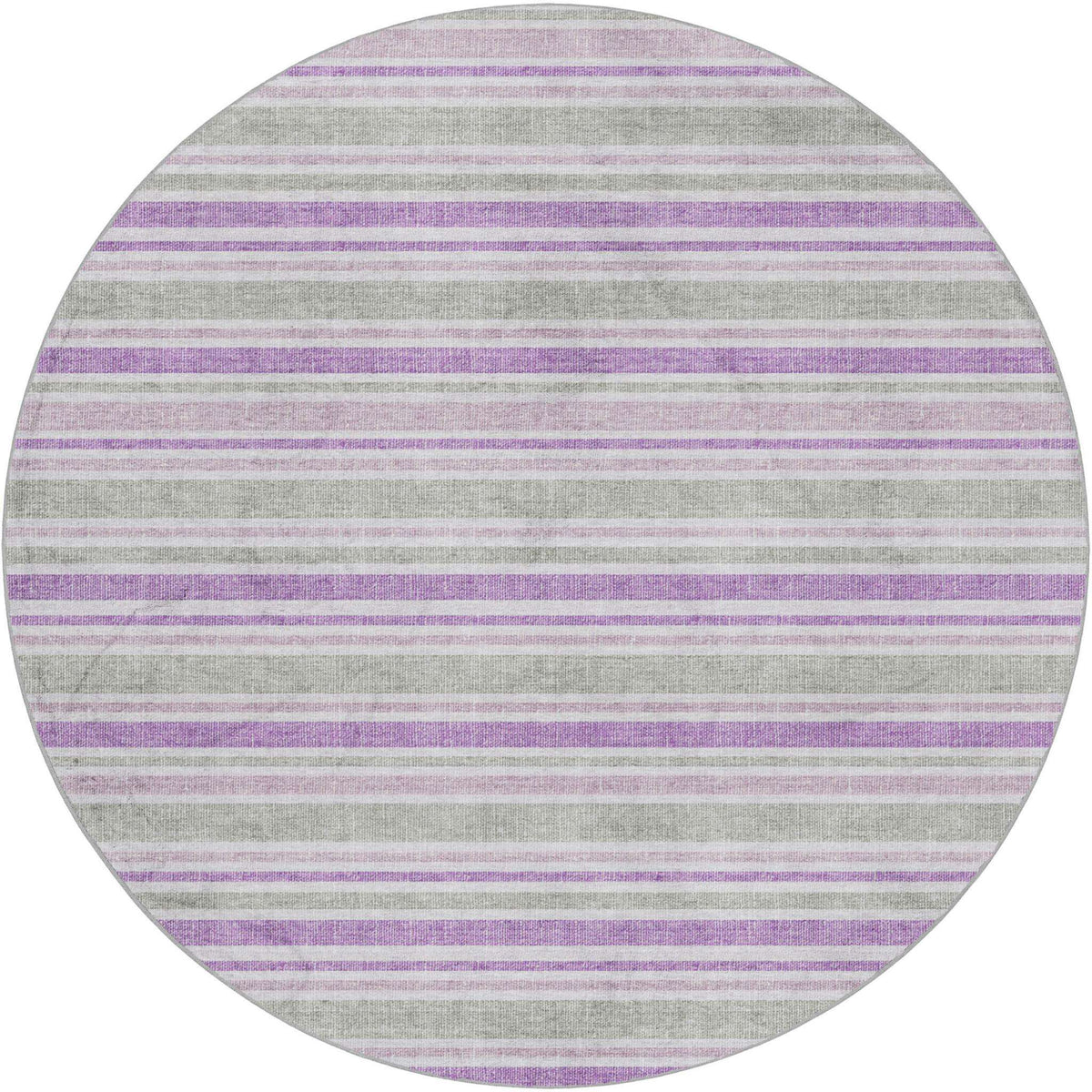 8' Pearl And Purple Striped Shag Washable Round Rug With UV Protection - HomeRoots - Flyclothing LLC