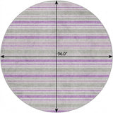 8' Pearl And Purple Striped Shag Washable Round Rug With UV Protection - HomeRoots - Flyclothing LLC