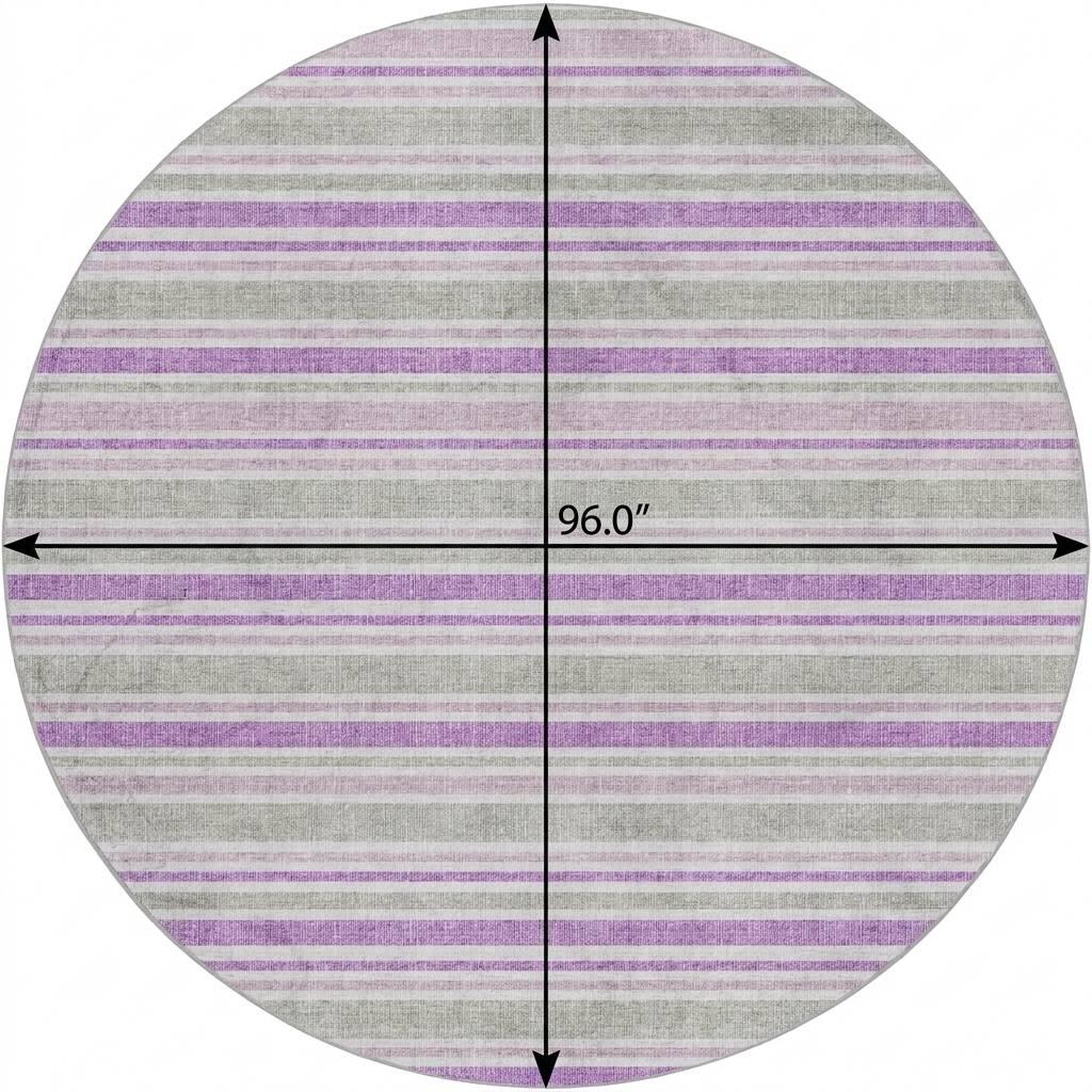 8' Pearl And Purple Striped Shag Washable Round Rug With UV Protection - HomeRoots - Flyclothing LLC