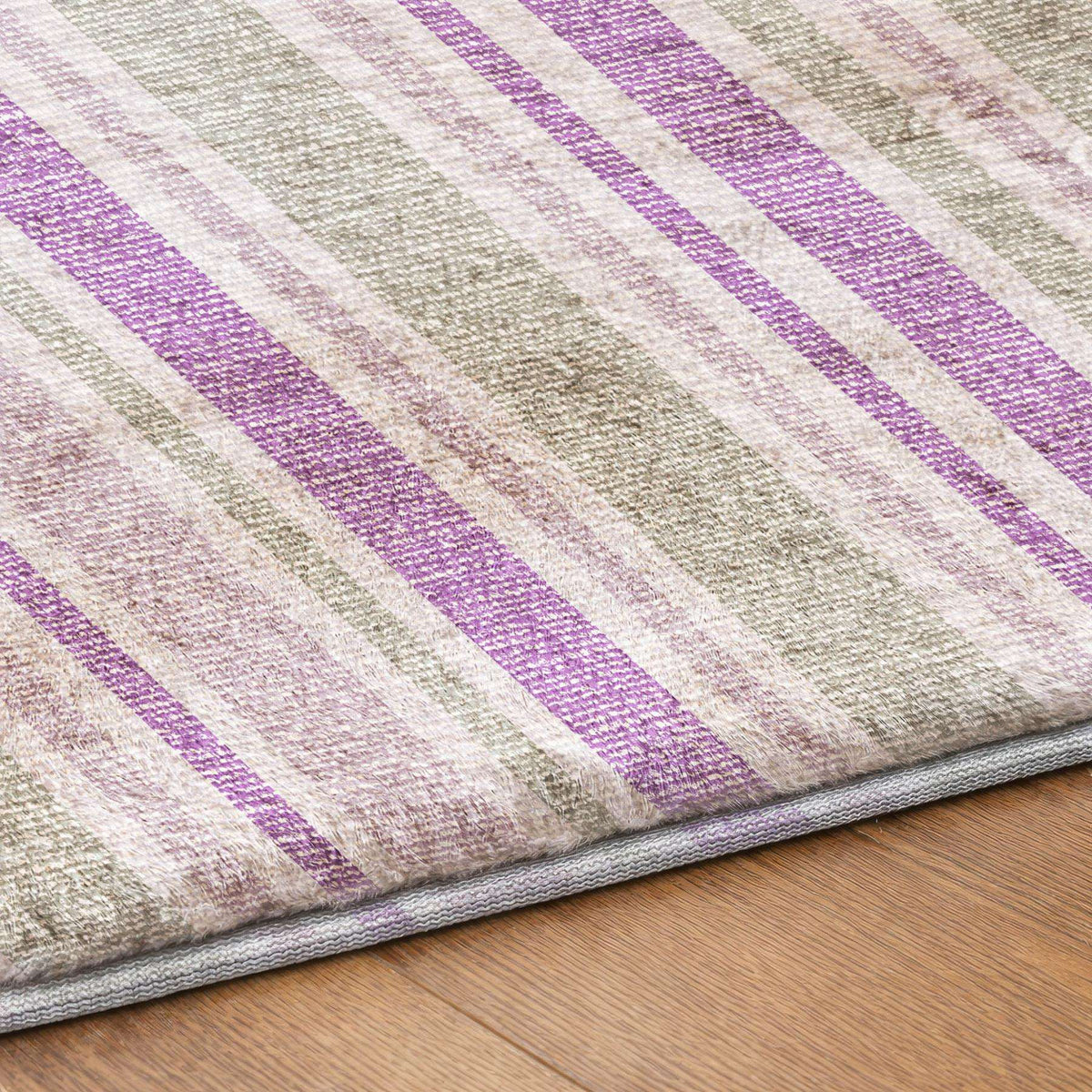 9' X 12' Pearl And Purple Striped Shag Washable Area Rug With UV Protection - HomeRoots - Flyclothing LLC