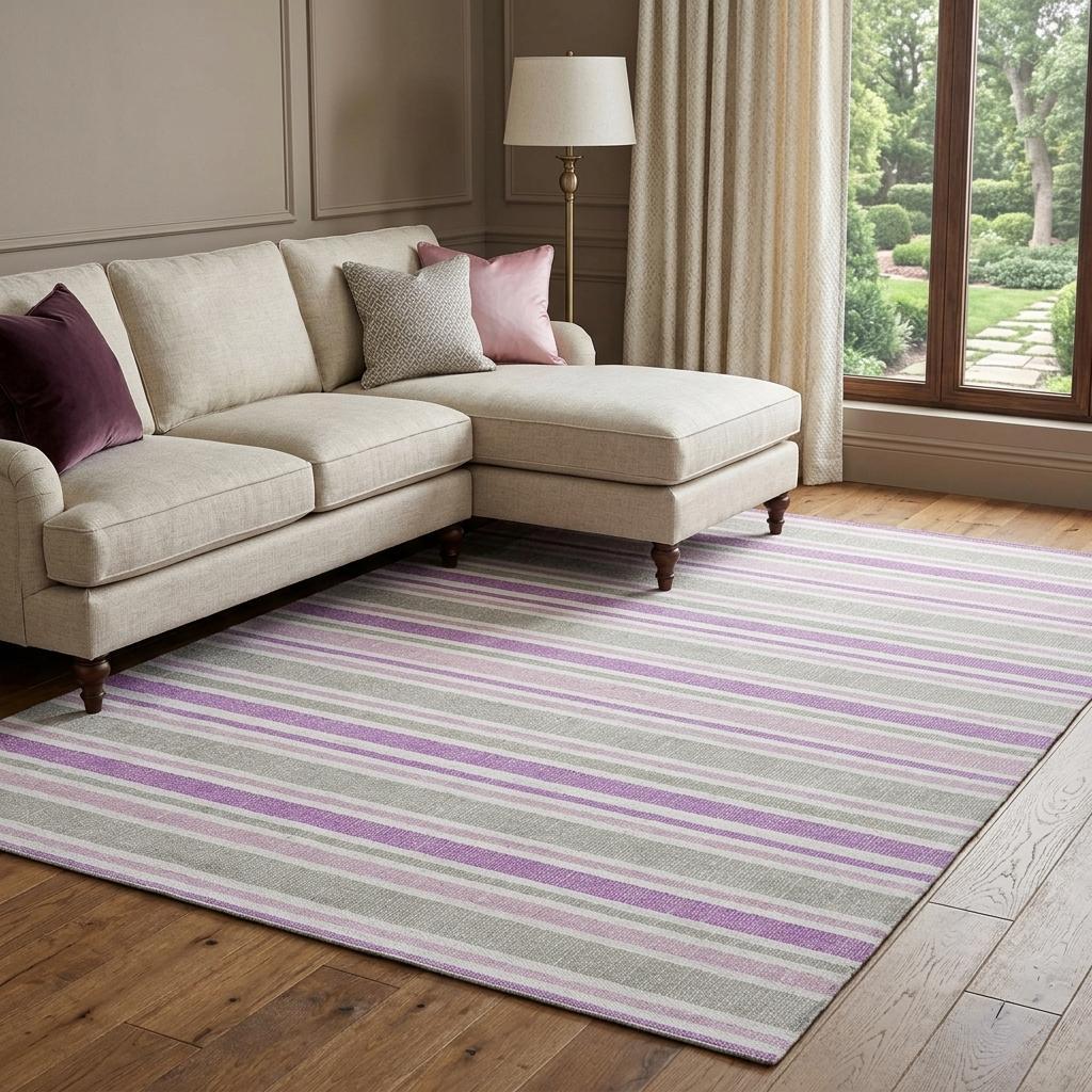 10' X 14' Pearl And Purple Striped Shag Washable Area Rug With UV Protection - HomeRoots - Flyclothing LLC