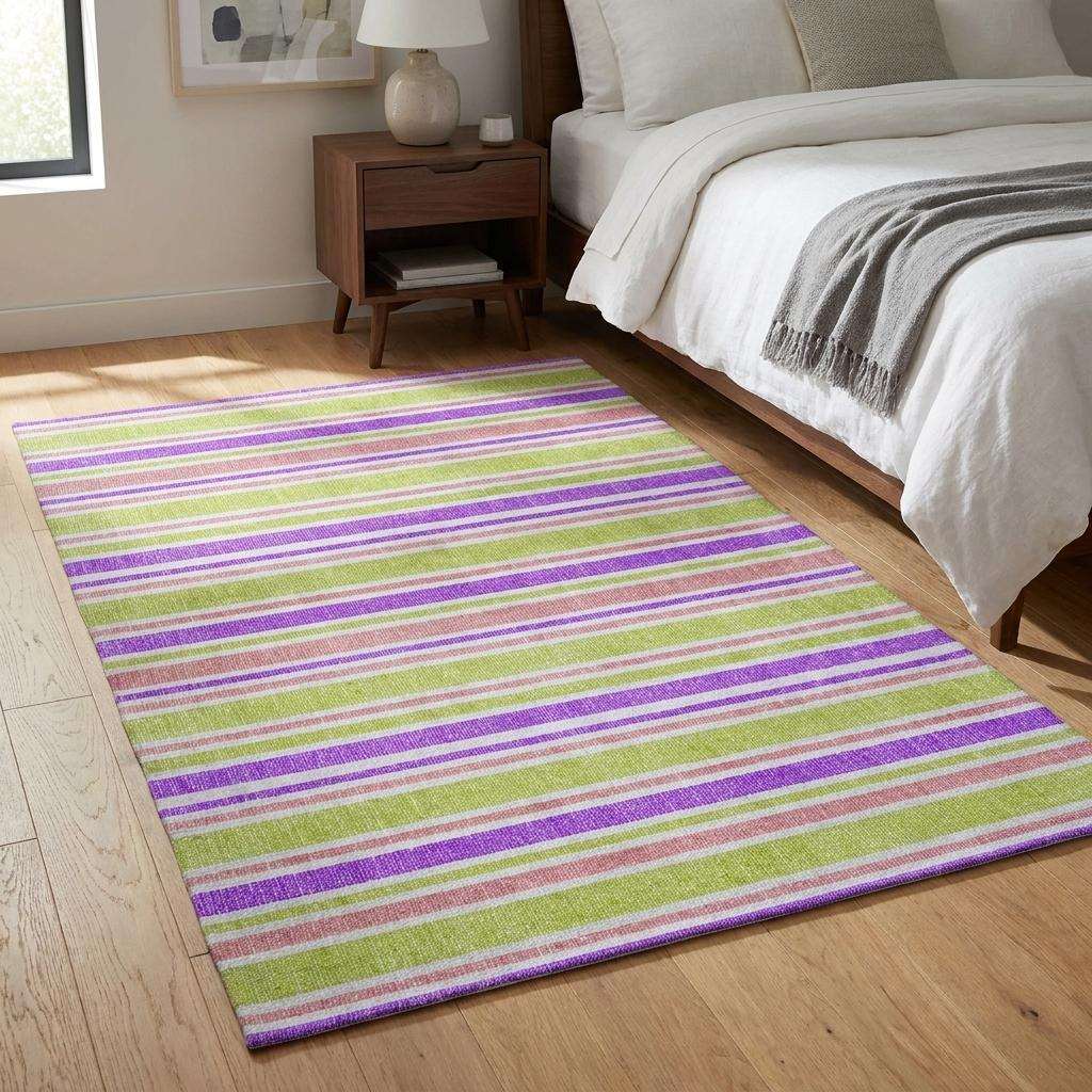 3' X 5' Purple And Blush Striped Shag Washable Area Rug With UV Protection - HomeRoots - Flyclothing LLC
