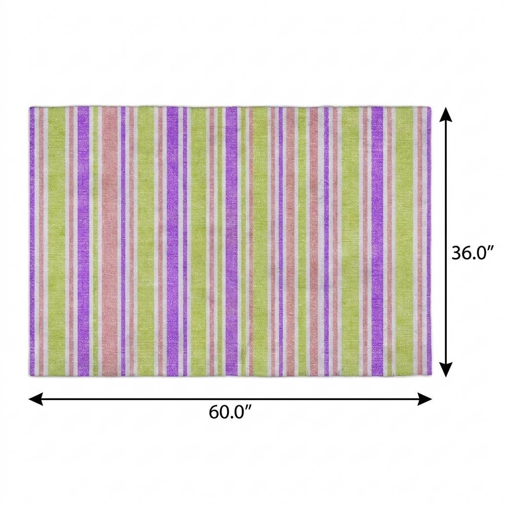3' X 5' Purple And Blush Striped Shag Washable Area Rug With UV Protection - HomeRoots - Flyclothing LLC