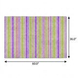 3' X 5' Purple And Blush Striped Shag Washable Area Rug With UV Protection - HomeRoots - Flyclothing LLC