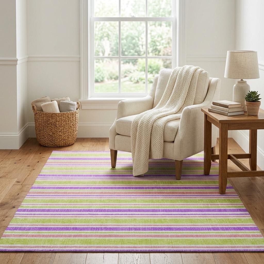 5' X 8' Purple And Blush Striped Shag Washable Area Rug With UV Protection - HomeRoots - Flyclothing LLC