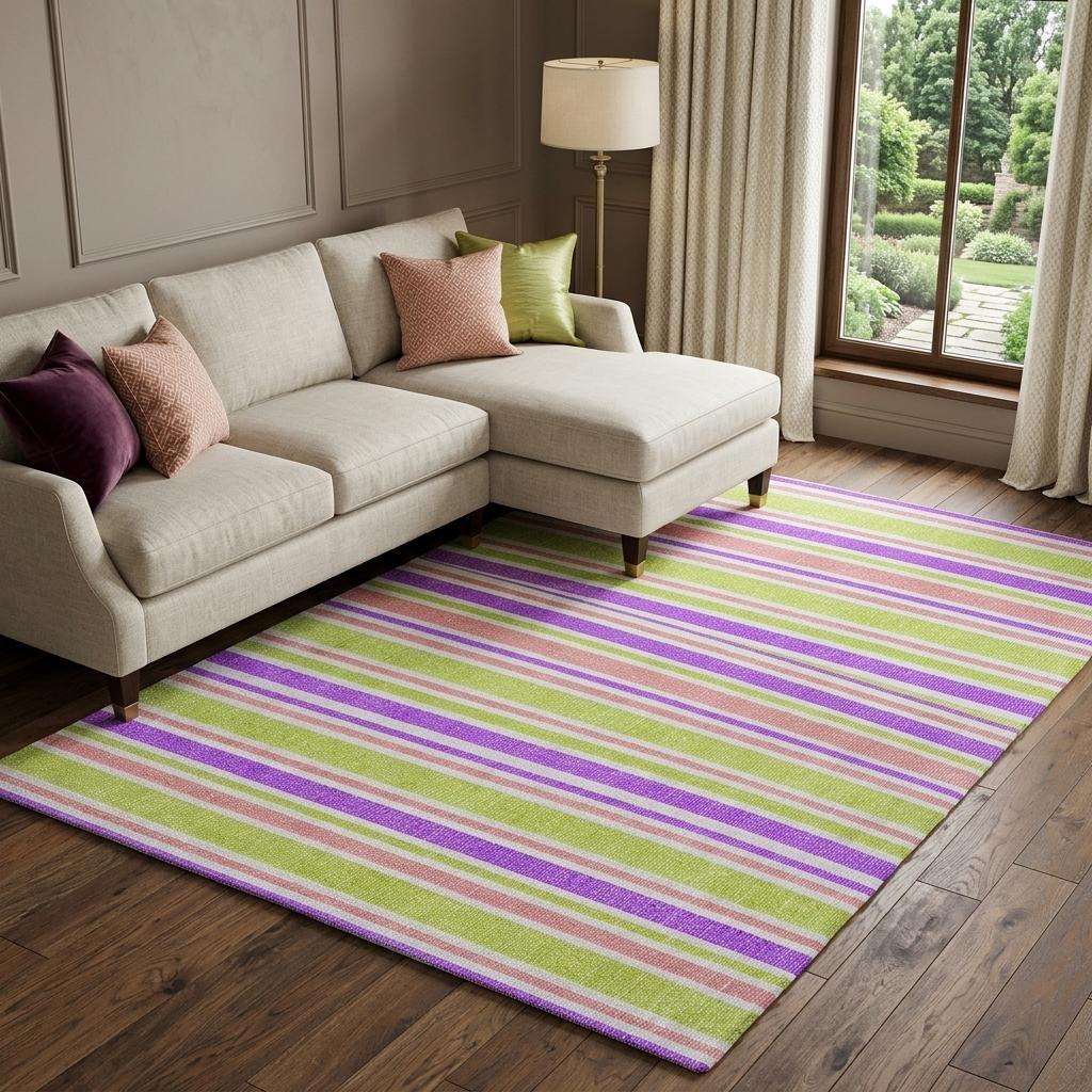 8' X 10' Purple And Blush Striped Shag Washable Area Rug With UV Protection - HomeRoots - Flyclothing LLC
