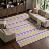 9' X 12' Purple And Blush Striped Shag Washable Area Rug With UV Protection - HomeRoots - Flyclothing LLC