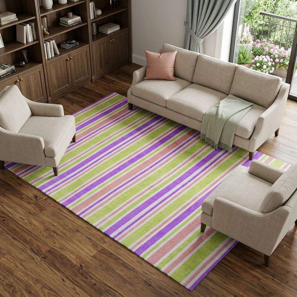 10' X 14' Purple And Blush Striped Shag Washable Area Rug With UV Protection - HomeRoots - Flyclothing LLC