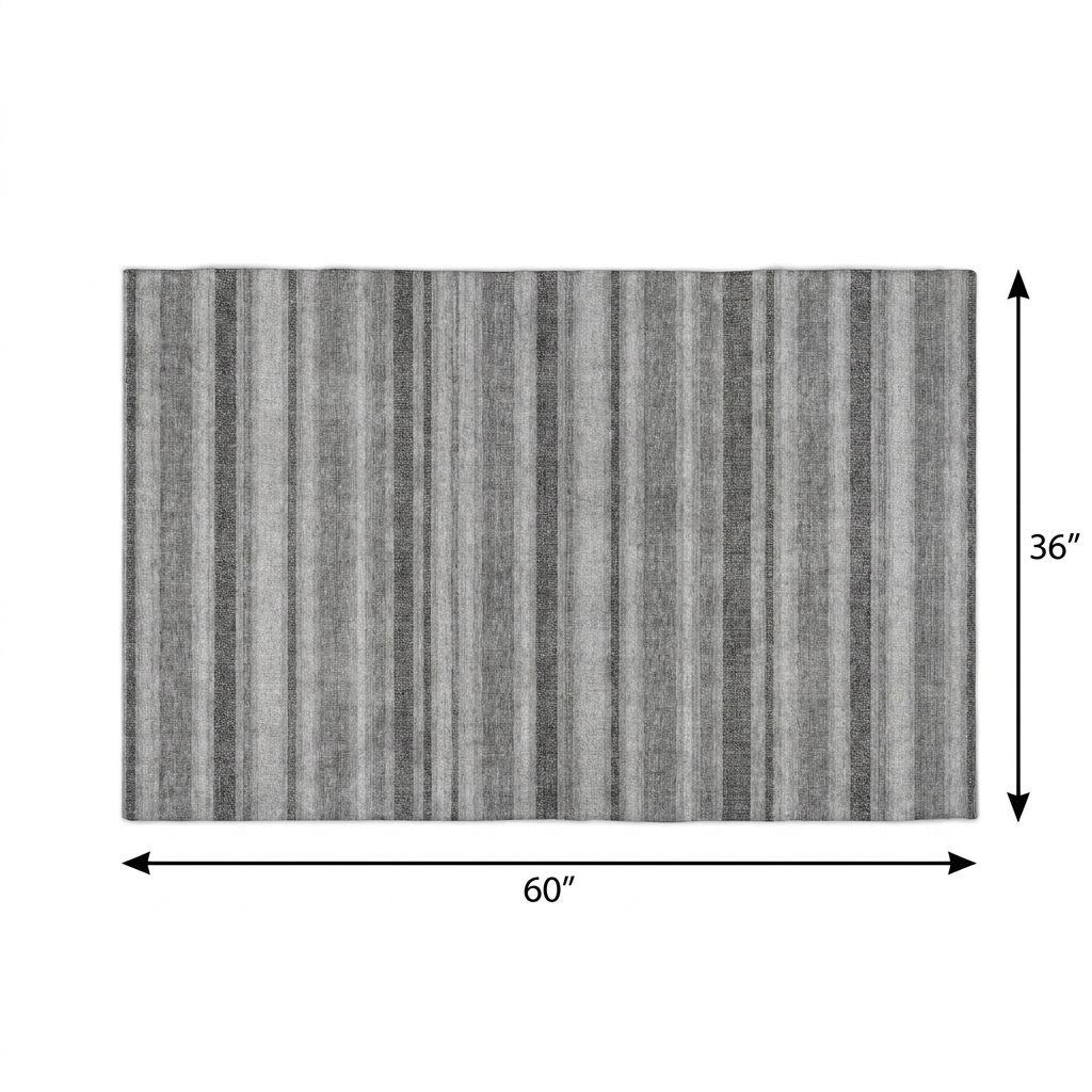 3' X 5' Silver And Gray Striped Shag Washable Area Rug With UV Protection - HomeRoots - Flyclothing LLC