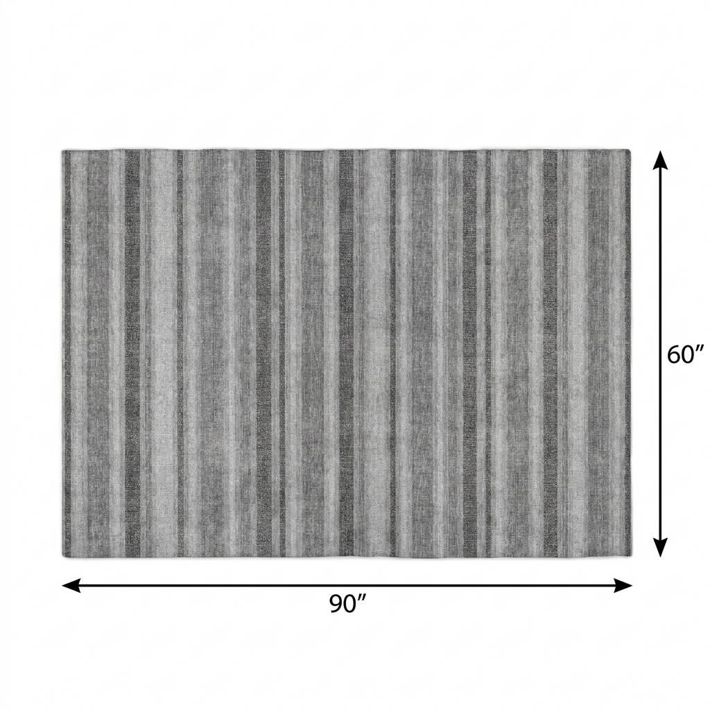 5' X 8' Silver And Gray Striped Shag Washable Area Rug With UV Protection - HomeRoots - Flyclothing LLC