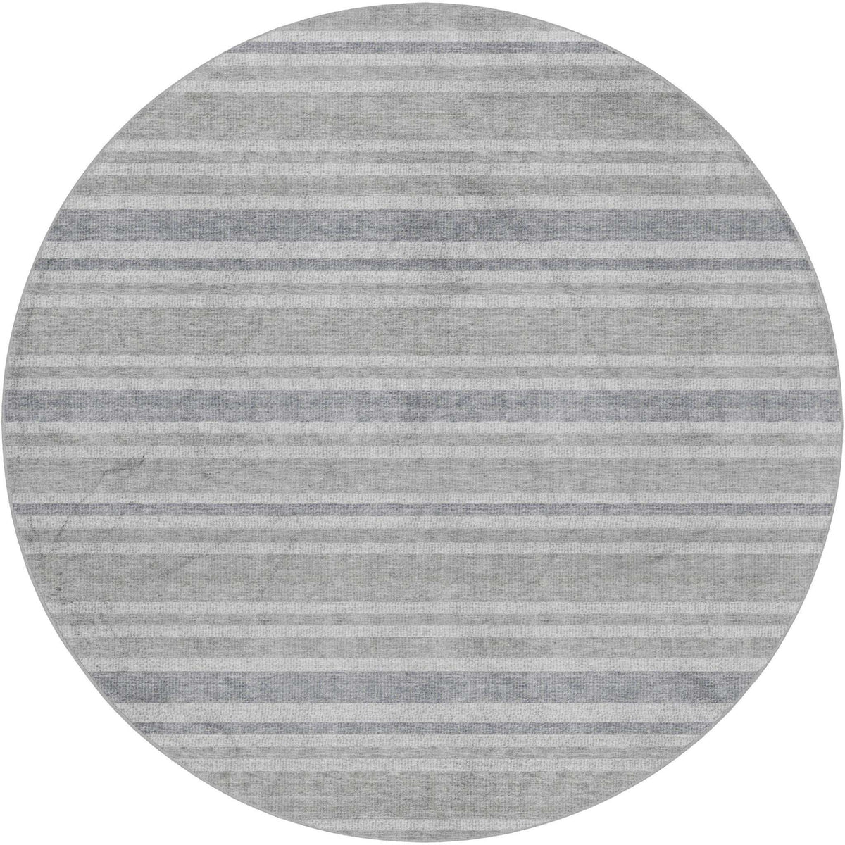 8' Silver And Gray Striped Shag Washable Round Rug With UV Protection - HomeRoots - Flyclothing LLC