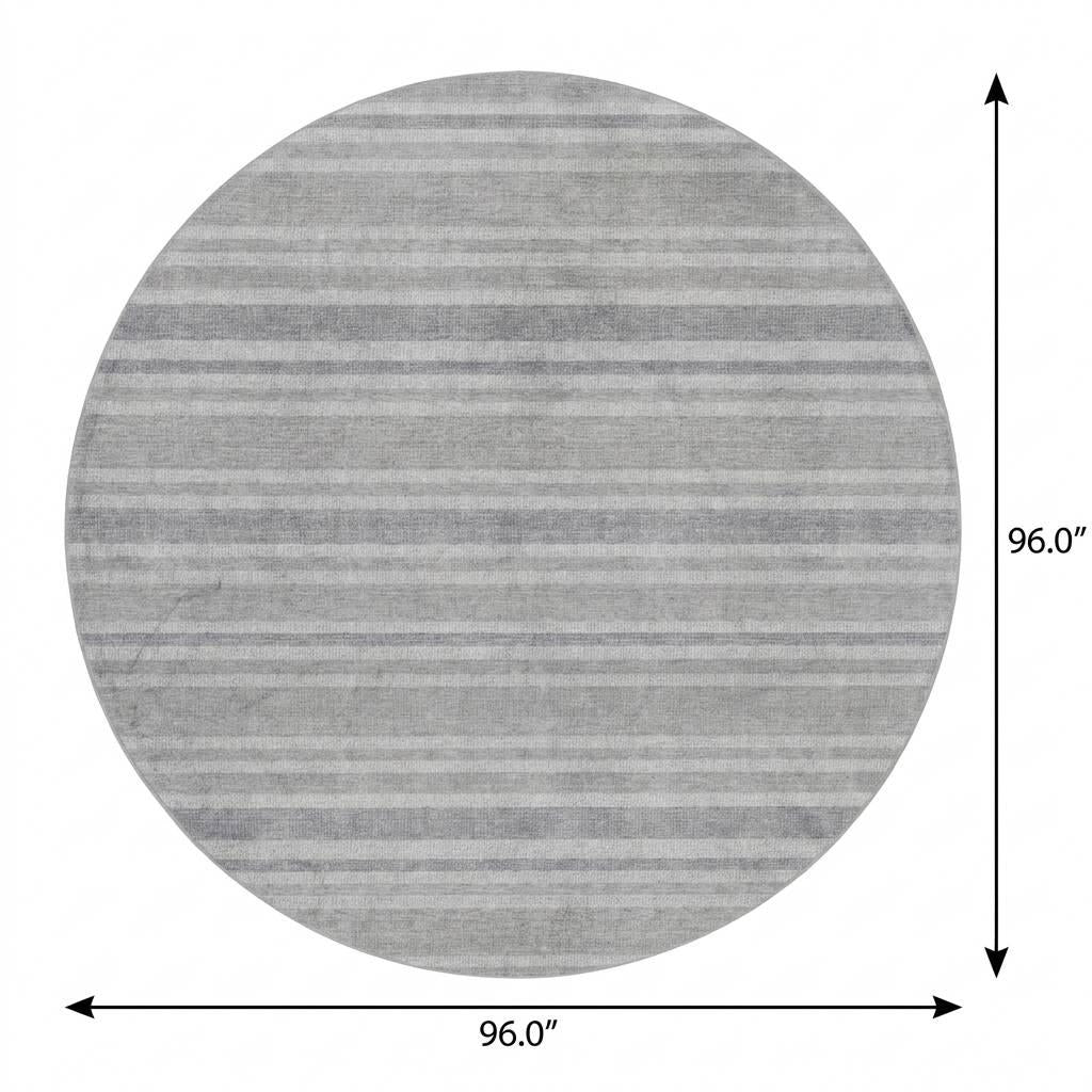 8' Silver And Gray Striped Shag Washable Round Rug With UV Protection - HomeRoots - Flyclothing LLC