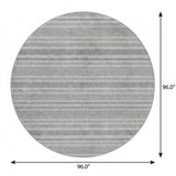 8' Silver And Gray Striped Shag Washable Round Rug With UV Protection - HomeRoots - Flyclothing LLC