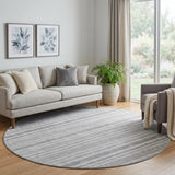 8' Silver And Gray Striped Shag Washable Round Rug With UV Protection - HomeRoots - Flyclothing LLC
