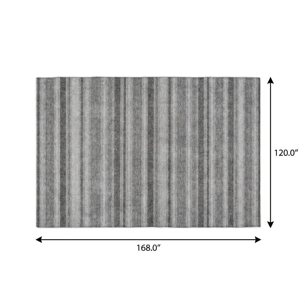10' X 14' Silver And Gray Striped Shag Washable Area Rug With UV Protection - HomeRoots - Flyclothing LLC