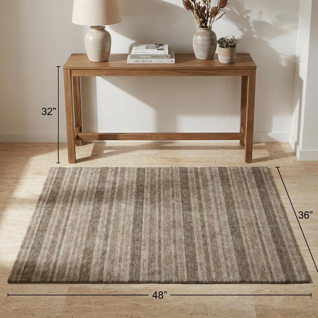 3' X 5' Taupe And Brown Striped Shag Washable Area Rug With UV Protection - HomeRoots - Flyclothing LLC