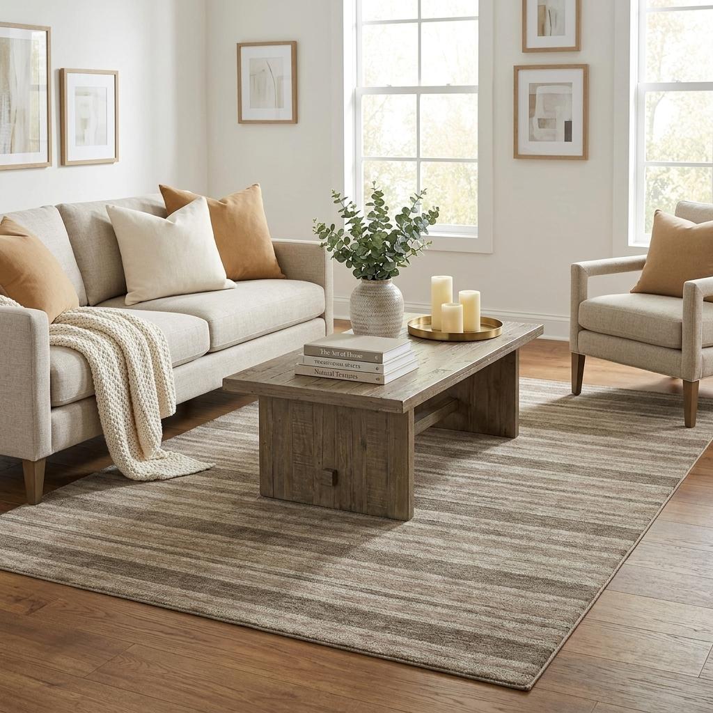 5' X 8' Taupe And Brown Striped Shag Washable Area Rug With UV Protection - HomeRoots - Flyclothing LLC