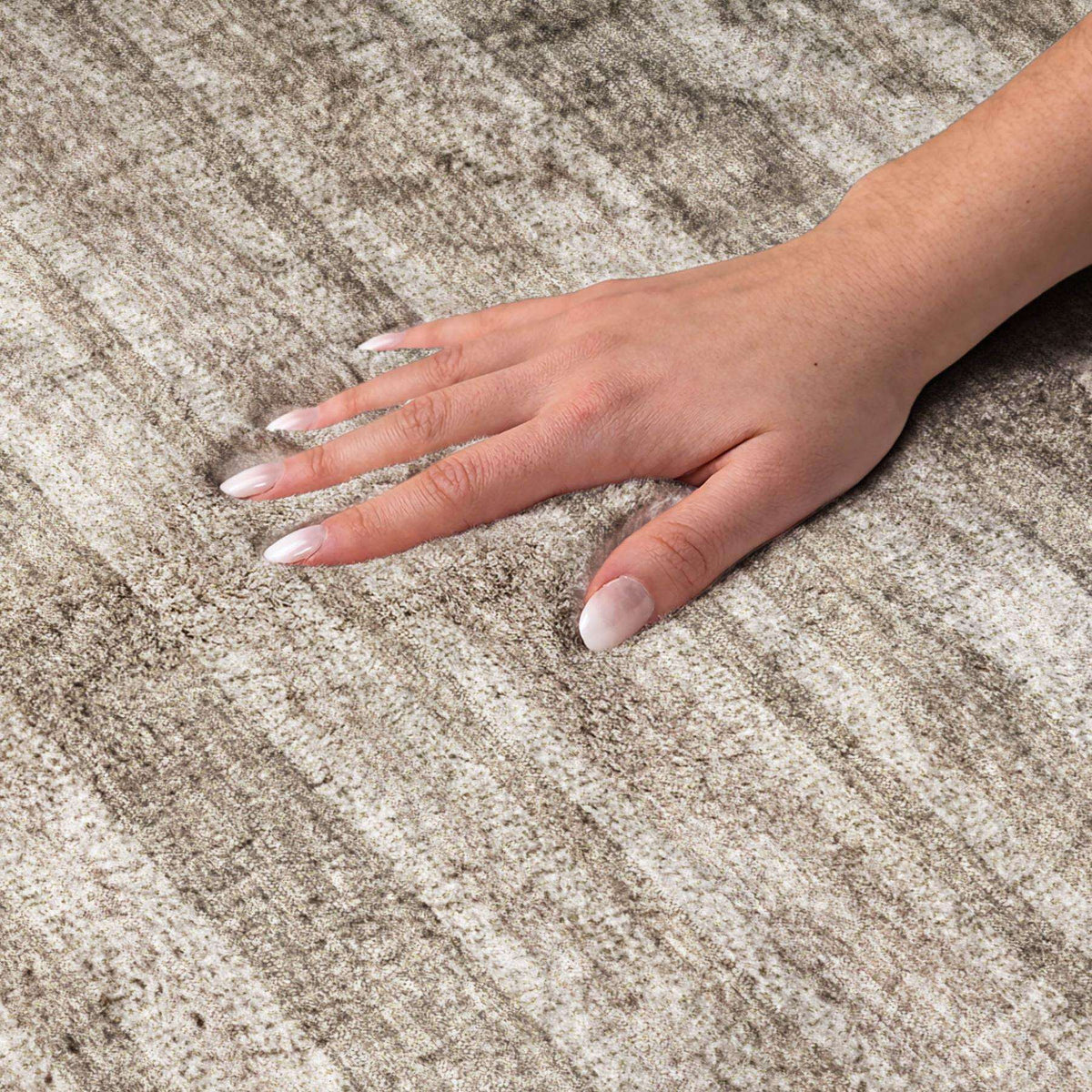 5' X 8' Taupe And Brown Striped Shag Washable Area Rug With UV Protection - HomeRoots - Flyclothing LLC