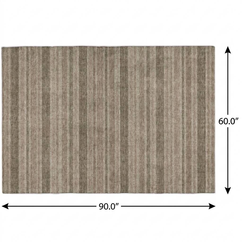 5' X 8' Taupe And Brown Striped Shag Washable Area Rug With UV Protection - HomeRoots - Flyclothing LLC