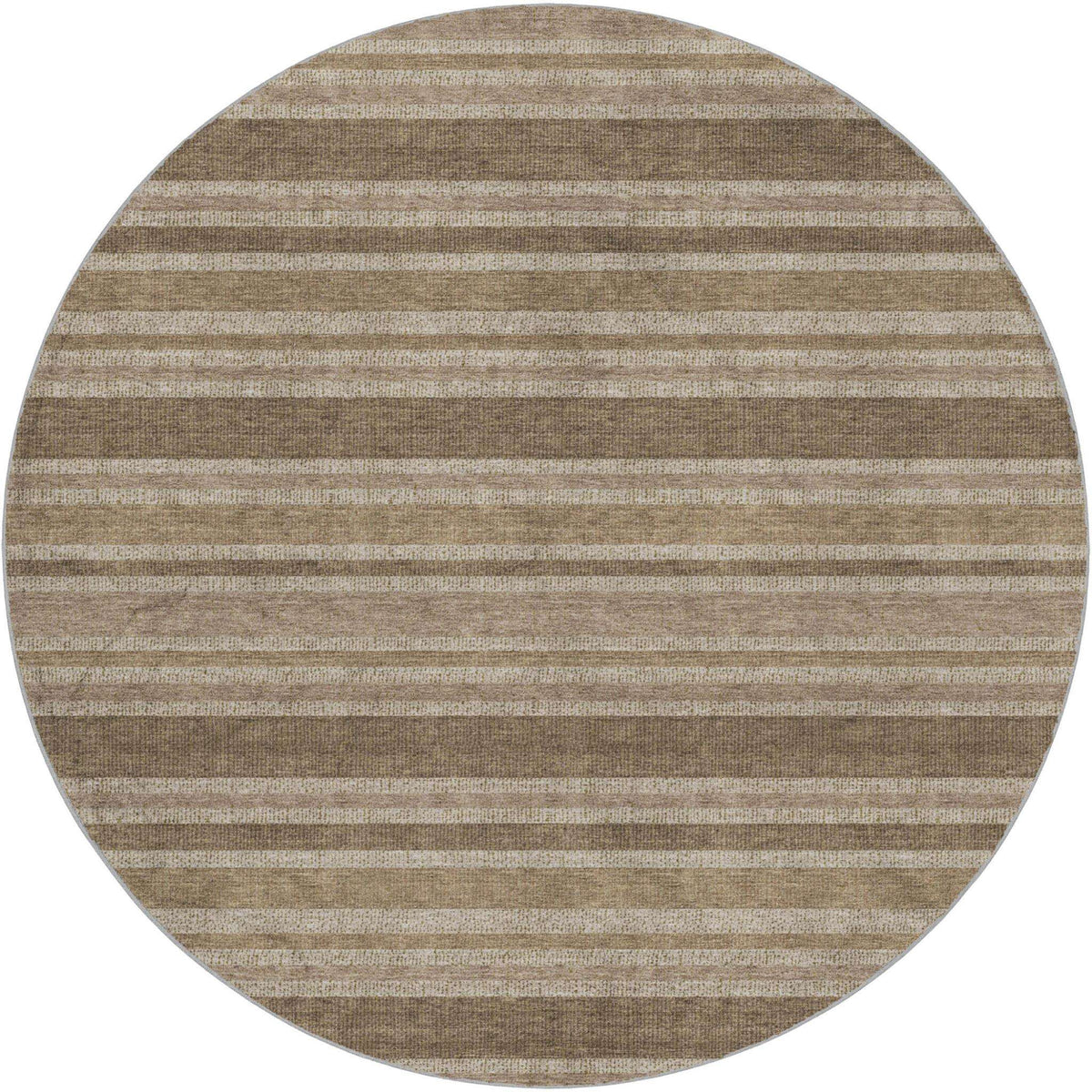 8' Taupe And Brown Striped Shag Washable Round Rug With UV Protection - HomeRoots - Flyclothing LLC