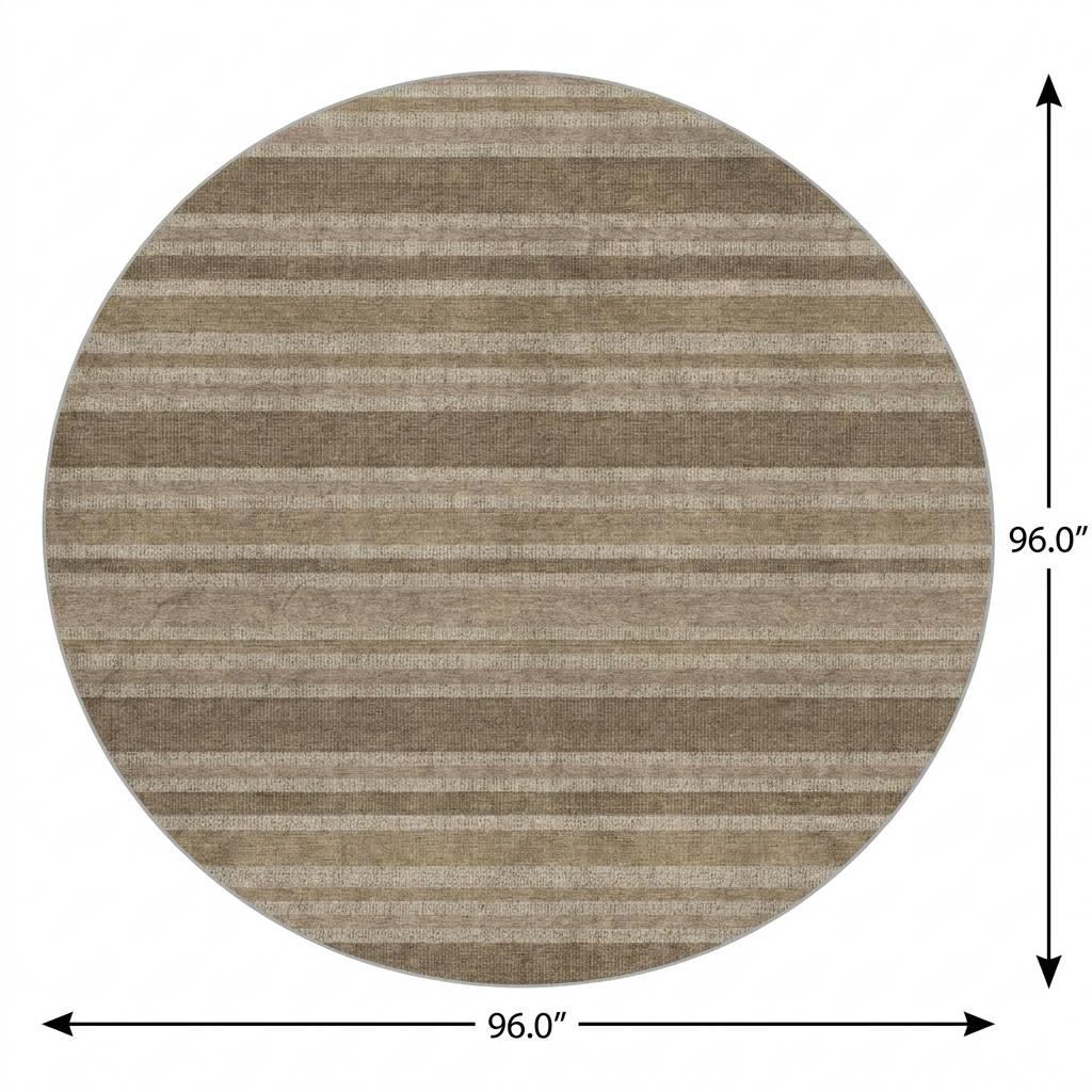8' Taupe And Brown Striped Shag Washable Round Rug With UV Protection - HomeRoots - Flyclothing LLC