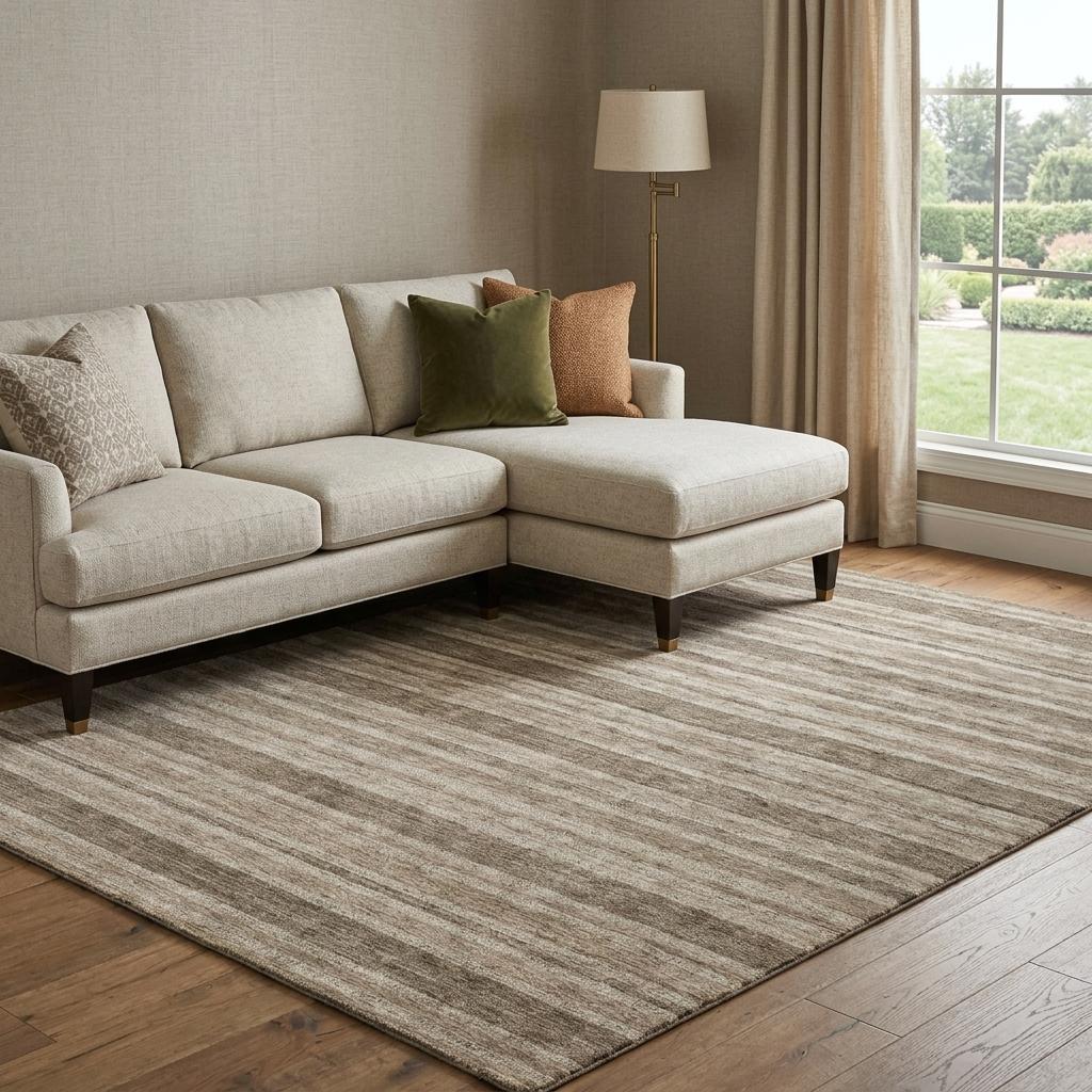 8' X 10' Taupe And Brown Striped Shag Washable Area Rug With UV Protection - HomeRoots - Flyclothing LLC