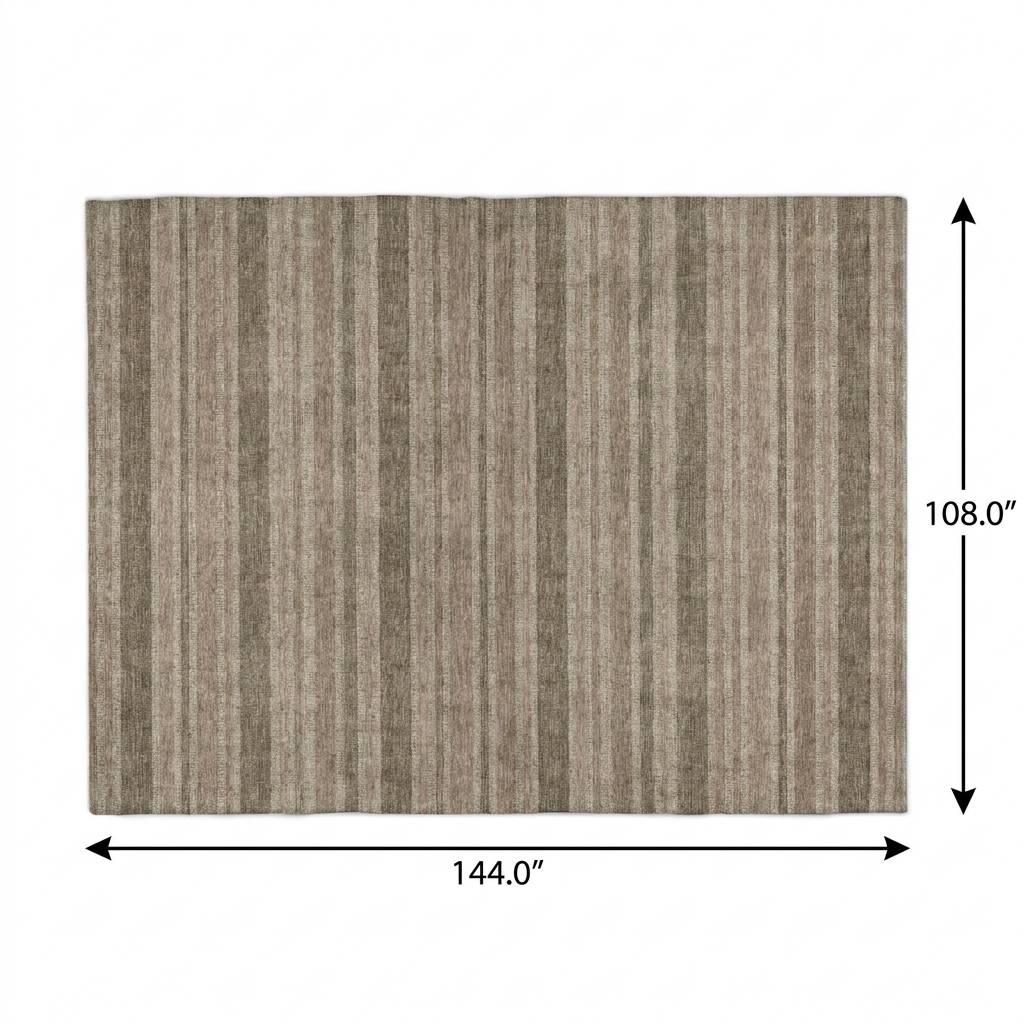9' X 12' Taupe And Brown Striped Shag Washable Area Rug With UV Protection - HomeRoots - Flyclothing LLC
