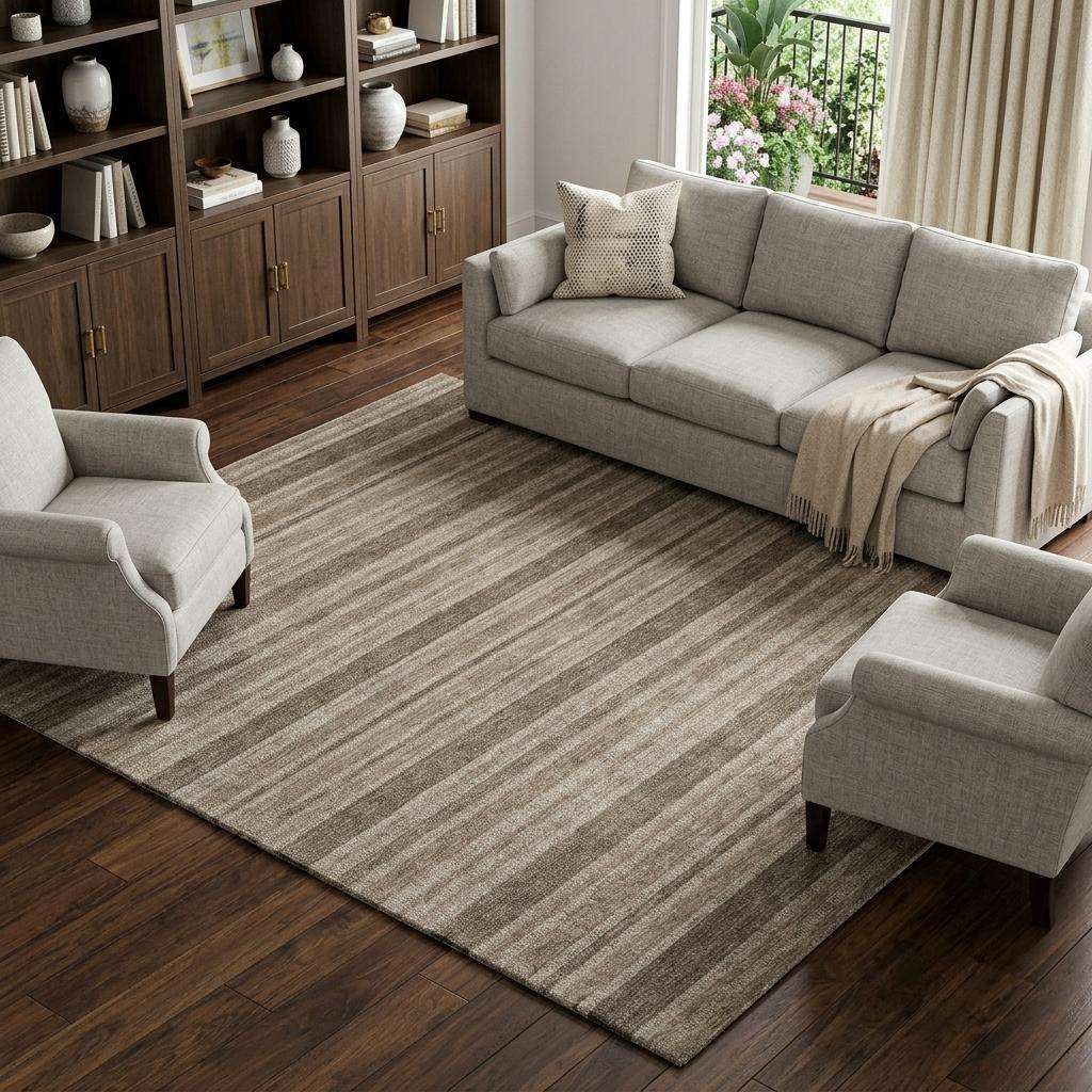 10' X 14' Taupe And Brown Striped Shag Washable Area Rug With UV Protection - HomeRoots - Flyclothing LLC