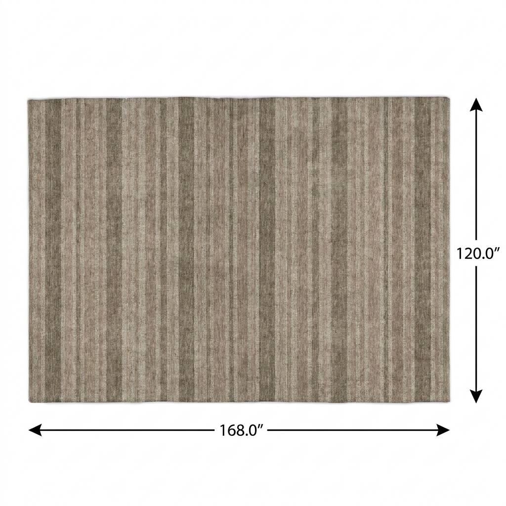 10' X 14' Taupe And Brown Striped Shag Washable Area Rug With UV Protection - HomeRoots - Flyclothing LLC
