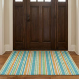 3' X 5' Teal And Orange Striped Shag Washable Area Rug With UV Protection - HomeRoots - Flyclothing LLC