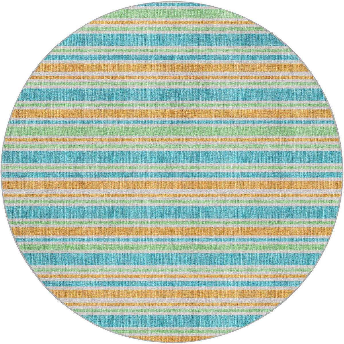 8' Teal And Orange Striped Shag Washable Round Rug With UV Protection - HomeRoots - Flyclothing LLC