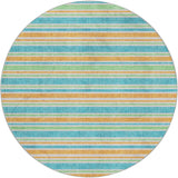 8' Teal And Orange Striped Shag Washable Round Rug With UV Protection - HomeRoots - Flyclothing LLC