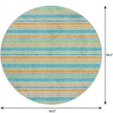 8' Teal And Orange Striped Shag Washable Round Rug With UV Protection - HomeRoots - Flyclothing LLC