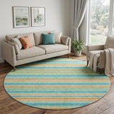 8' Teal And Orange Striped Shag Washable Round Rug With UV Protection - HomeRoots - Flyclothing LLC