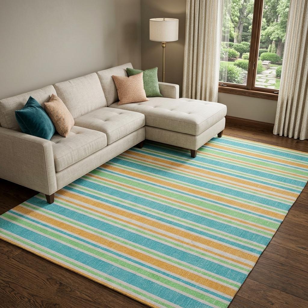 8' X 10' Teal And Orange Striped Shag Washable Area Rug With UV Protection - HomeRoots - Flyclothing LLC