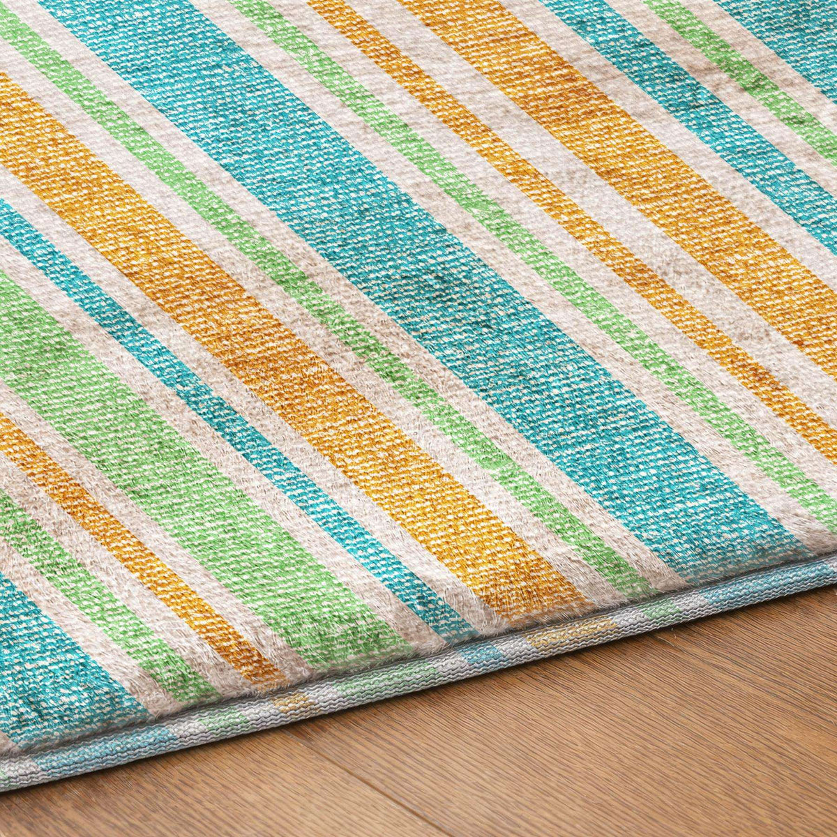 8' X 10' Teal And Orange Striped Shag Washable Area Rug With UV Protection - HomeRoots - Flyclothing LLC