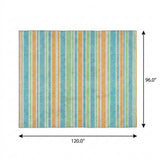 8' X 10' Teal And Orange Striped Shag Washable Area Rug With UV Protection - HomeRoots - Flyclothing LLC