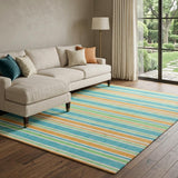 9' X 12' Teal And Orange Striped Shag Washable Area Rug With UV Protection - HomeRoots - Flyclothing LLC