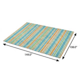 9' X 12' Teal And Orange Striped Shag Washable Area Rug With UV Protection - HomeRoots - Flyclothing LLC