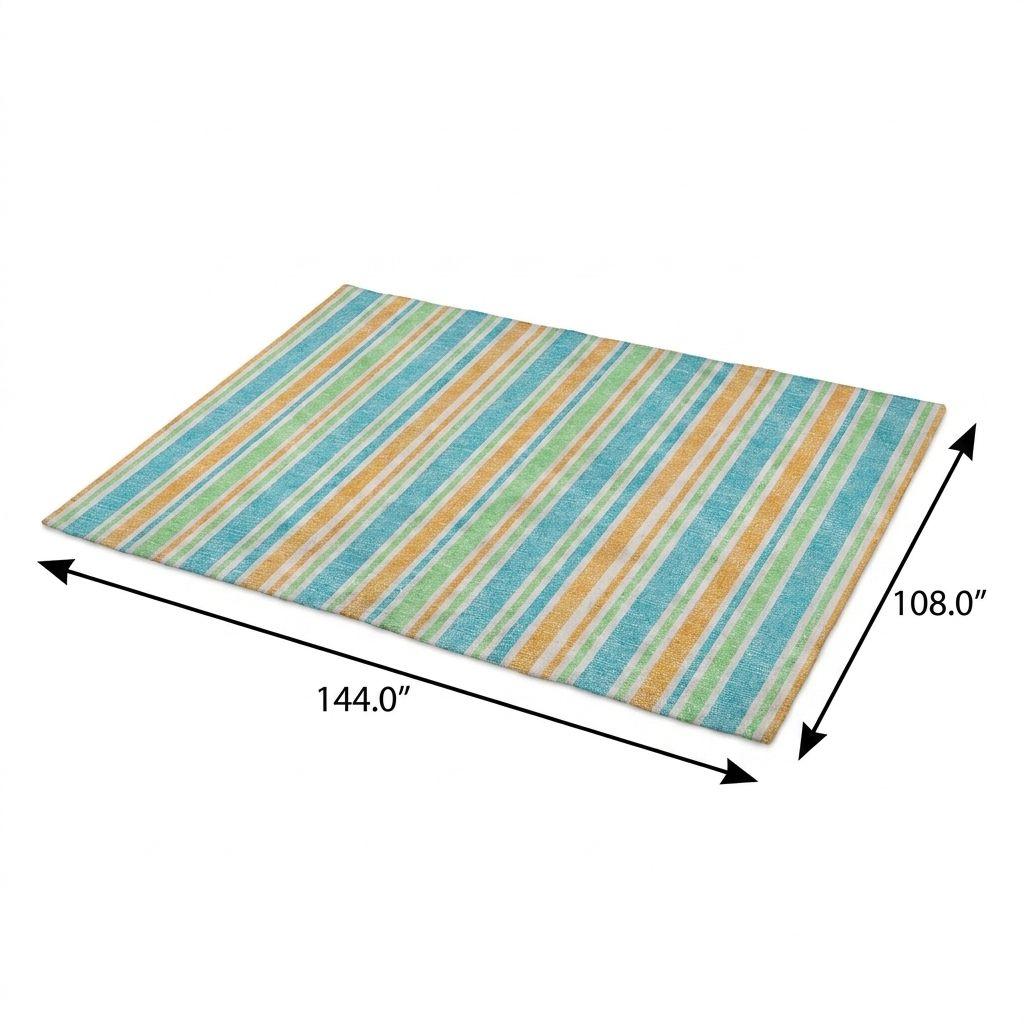 9' X 12' Teal And Orange Striped Shag Washable Area Rug With UV Protection - HomeRoots - Flyclothing LLC