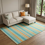 10' X 14' Teal And Orange Striped Shag Washable Area Rug With UV Protection - HomeRoots - Flyclothing LLC