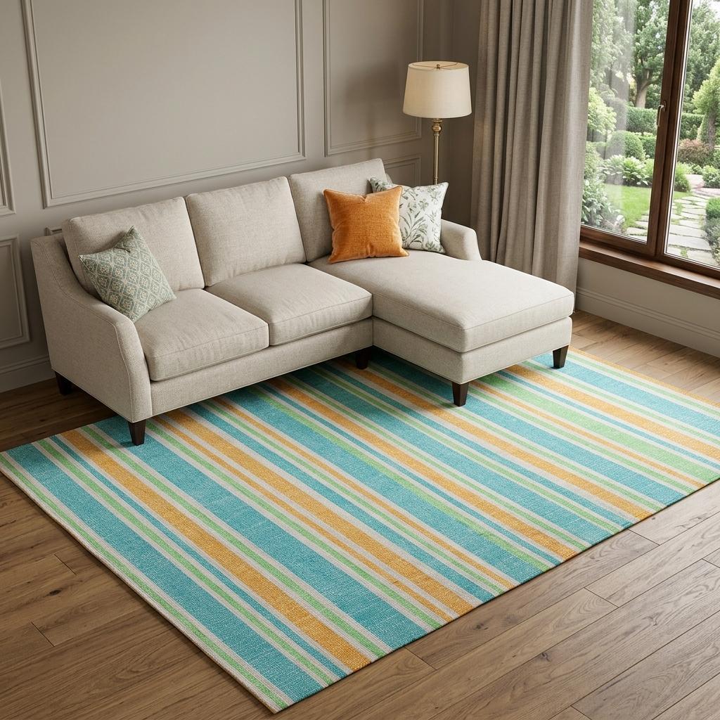 10' X 14' Teal And Orange Striped Shag Washable Area Rug With UV Protection - HomeRoots - Flyclothing LLC