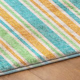 10' X 14' Teal And Orange Striped Shag Washable Area Rug With UV Protection - HomeRoots - Flyclothing LLC