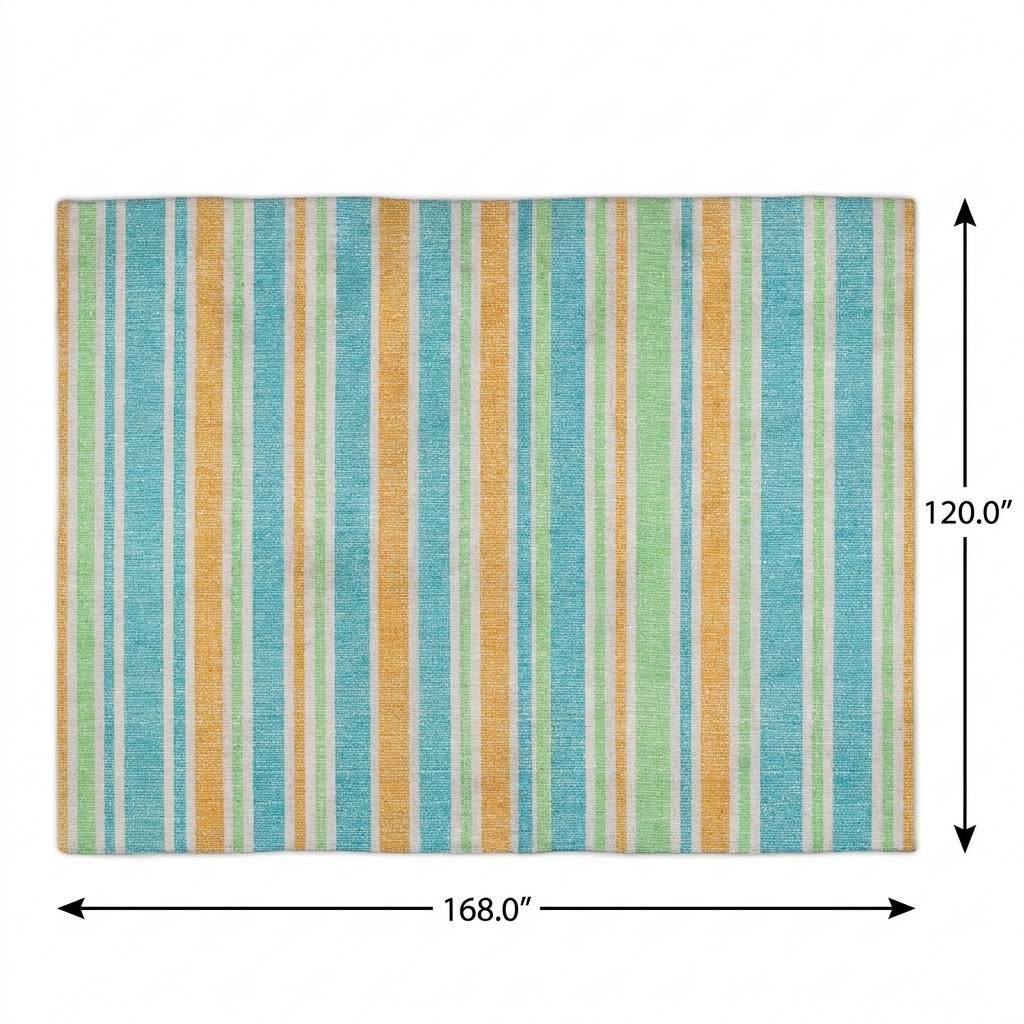 10' X 14' Teal And Orange Striped Shag Washable Area Rug With UV Protection - HomeRoots - Flyclothing LLC