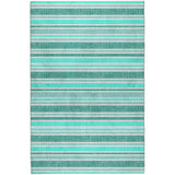 3' X 5' Turquoise And Teal Striped Shag Washable Area Rug With UV Protection - HomeRoots - Flyclothing LLC